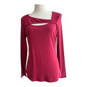 Xieerduo Bold Asymmetrical Cut-Out Long Sleeve Top - Dark Red, Size L (2478-1)